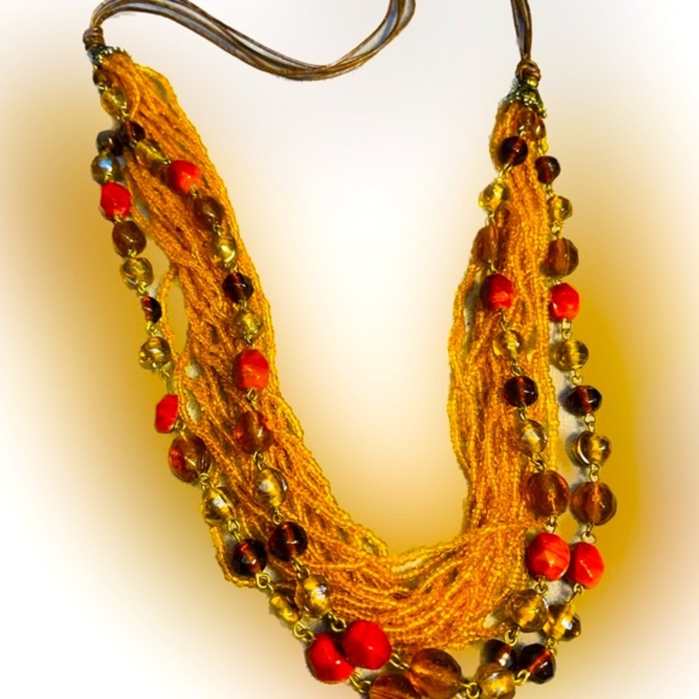 Handcrafted Multi Strand Golden Seed Beads & Earth Tone Beads